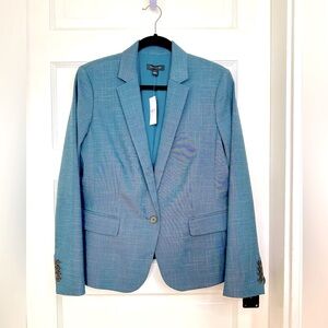 NWT Ann Taylor Teal Blue Crossweave One Button Blazer Jacket, Size 12